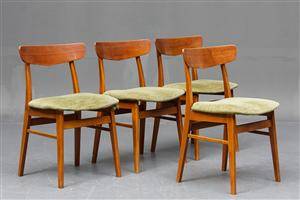 Dansk møbelproducent Sæt på fire stole i bøg og teak, 1960erne