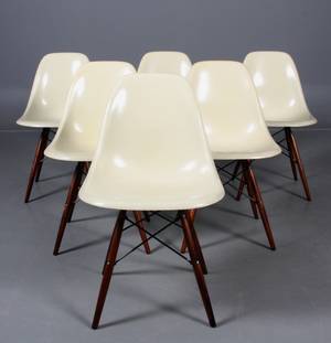 Charles Eames 1907-1978 Seks skalstole, råhvid 6