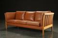 Tre-pers sofa, læder og bøg, Stouby Møbler 