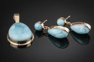 Larimar smykkesæt af guld 14 kt. 3
