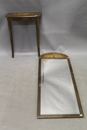 Spegel med slipat glas och konsolbord i björk