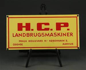 Emaljeskilt. H. C. P. Landbrugsmaskiner