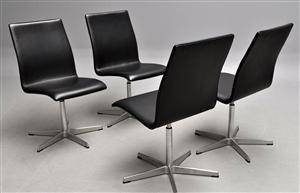 Arne Jacobsen. Sæt på fire Oxford stole, sort læder 4