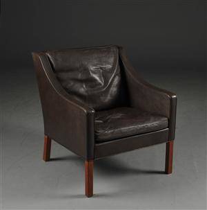 Børge Mogensen. Lænestol model 2207, brunt læder