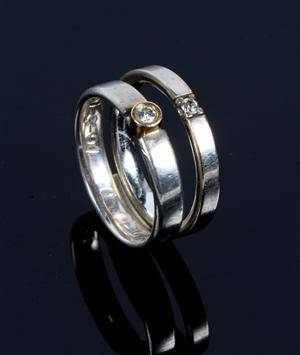 Par ringe, 14 kt hvidguld m diamanter, ca. 0.10 ct. 2