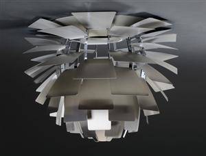 Poul Henningsen. Pendel Koglen af børstet stål, Ø. 48 cm. Inkl. nummerbevis 3