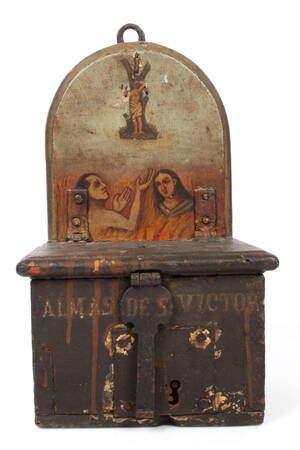 Almisseskrin i bemalet træ. 1700-tallet