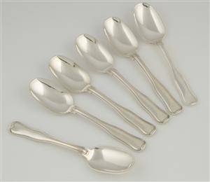 Georg Jensen, seks dessertskeer af sterlingsølv, Dobbeltriflet 6