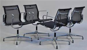 Charles Eames. Sæt på fire stole, model EA-108  næt-væv 4