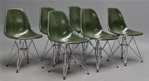 Charles Eames. Sæt på seks skalstole, model DSR 6 