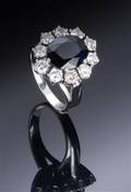 Safir og diamantring, ca 1,0 ct