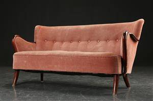 Sofa, bøg og velour, 1960, dansk møbelproducent