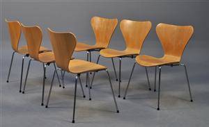 Arne Jacobsen. Sæt på seks Syverstole, model 3107 6 