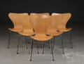 Arne Jacobsen. seks stole af lakeret bøg, model 3107, Syveren 6