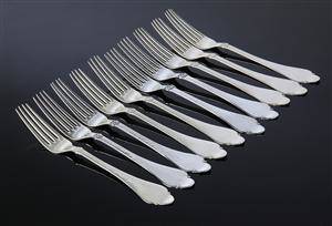 Horsens Sølvvarefabrik og W.  S. Sørensen Bernsdorff gafler af hammerslået sølv. 10 