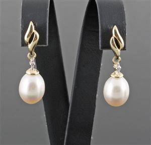 Diamond and fresh water pearl earrings in gold approx. 0.03ct