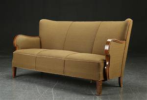 Tre-pers. sofa, mahogni og uld, dansk møbelproducent