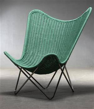 Knud Vinther. Batchair. Lænestol af rattan i farven Petroleum