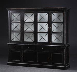 Stort vitrinskåp, 4 dörrar, svart antikbemålning 2