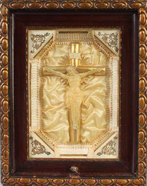 Diorama med speldosa, Jesus på korset, 1800-talets senare del