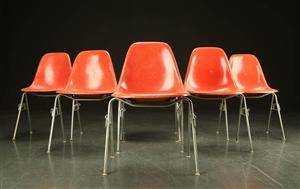 Charles Eames. Seks skalstole, glasfiber, model DSS 6