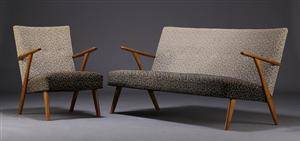 Dansk møbelproducent. Tre-pers sofa samt lænestol, 1950erne 2