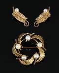 Vintagebroche og øreclips, i 14 kt guld med kulturperler 3