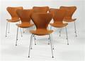 Arne Jacobsen. Sæt på seks stole syveren , model 3107, ny højde 6
