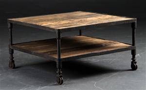 Sofabord industrielt design, massiv genbrugs elmetræsplade