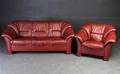Trepers. sofa samt lænestol. Okseblodsfarvet skind. 2