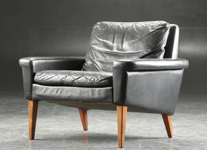Lænestol, sort læder, 1960erne
