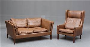 Topersoners lædersofa og øreklapstol 2