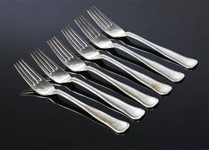 Carl M. Cohr. Dobbeltriflet frokostgafler af sølv 6