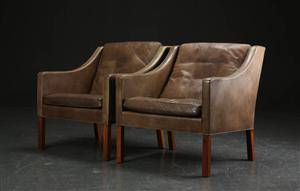 Børge Mogensen. Par lænestole, model 2207, læder 2 
