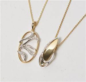 2 halskæde af forgyldt sterling sølv med diamantvedhæng af 14 kt. guld 2 