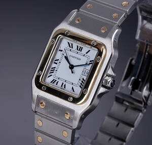 Cartier Santos. Herreur af 18 kt. guld og stål med dato, 1990erne