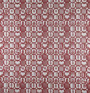 Tyg, Stig Lindberg, Fruktlåda, rödvit, lin, 10 m