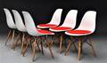 Charles Eames. Sæt på seks skalstole med hopsak, model DSW 6 