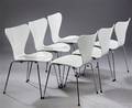 Arne Jacobsen. Sæt på seks stole model 3107, Syveren 