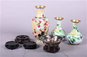 Kinesiske cloisonné vaser samt skål 4