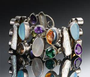 Armbånd af sølv med opal, citrin peridot mm