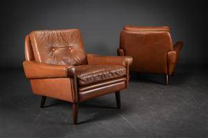 Dansk møbelproducent. To lænestole, læder 2