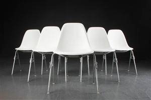 Charles Eames. Seks hvide DSS skalstole 6
