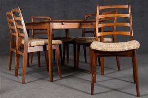 Satz von 6 Stühlen Esstischstühlen, dazu ausziehbarer Tisch Esstisch in Teak 7