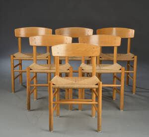 Børge Mogensen. Seks Folkestolen stole  shakerstole, bøg 6