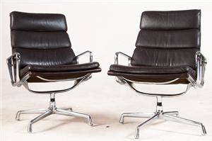 Charles  Ray Eames, 2 Bürostühle  Sessel EA 216 mit dunkelbraunem Softpad für Herman Miller 2