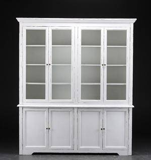 Stort vitrinskåp, vit antikbemålning  