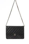 Chanel, vintage skuldertaske, sort quiltet læder