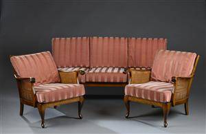 Sofa samt to lænestole, bøg og fransk flet, 1900-tallets midte 3