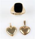 Guld ring samt par hjertevedhæng, 14 kt. guld, 6 gr. 3